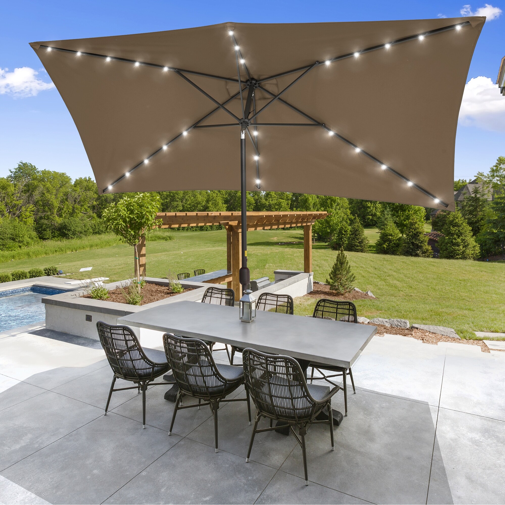 BONOSUKI Outdoor 10 x 6.5ft LED Umbrella Patio Market Table Umbrella - On  Sale - Bed Bath u0026 Beyond - 37630204