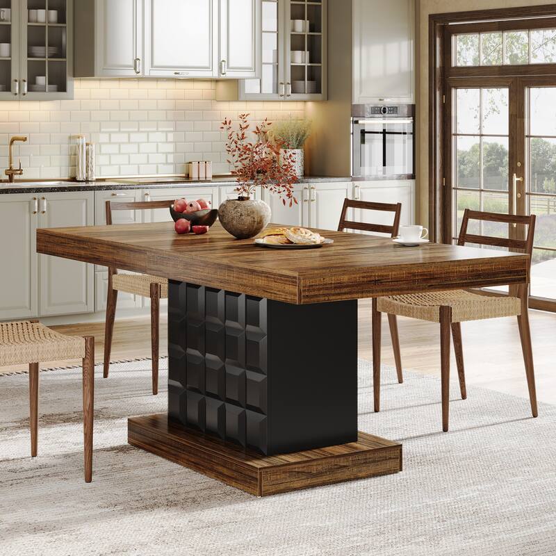 63'' Wooden Dining Dinner Table with Pedestal for 4-6, Farmhouse Kitchen Table