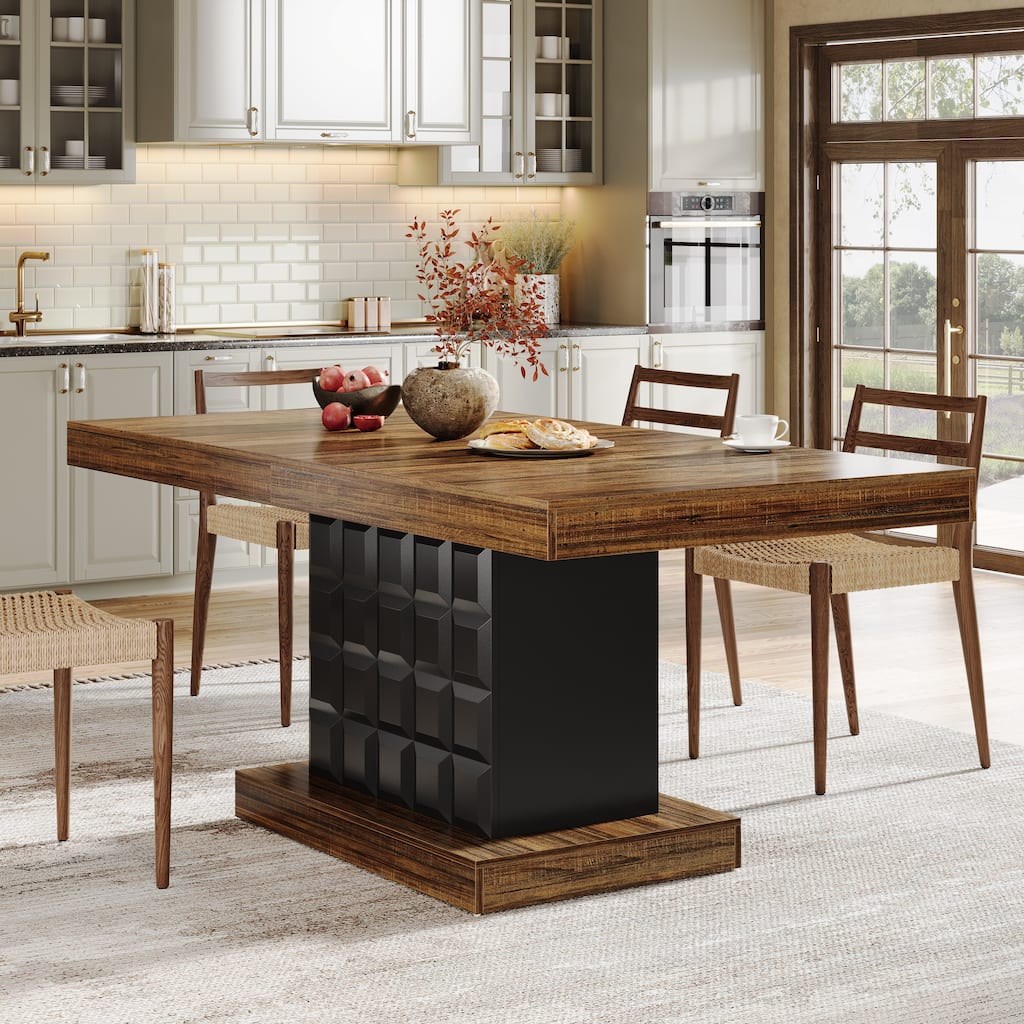 63'' Wooden Dining Dinner Table with Pedestal for 4-6, Farmhouse Kitchen Table