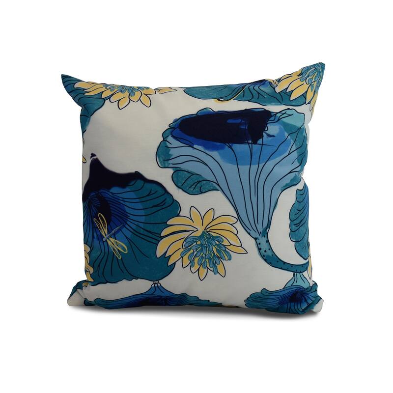 18 x 18 Inch Lotokoi Floral Print Outdoor Pillow - Teal