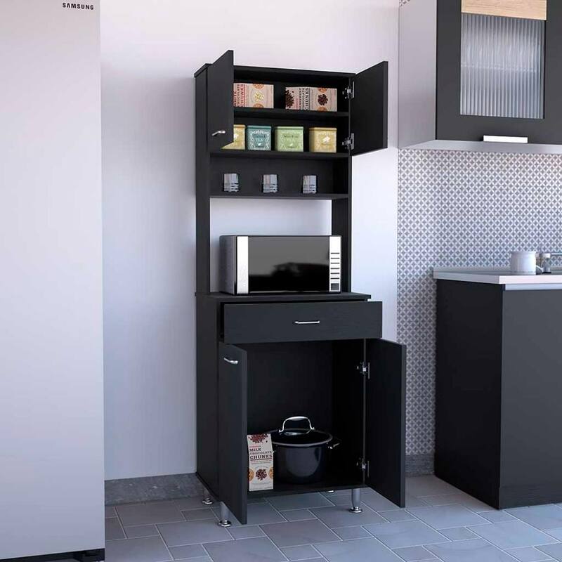 TUHOME Della 60 Kitchen Pantry with Drawer, 2 Cabinets, and Metal Legs - N/A