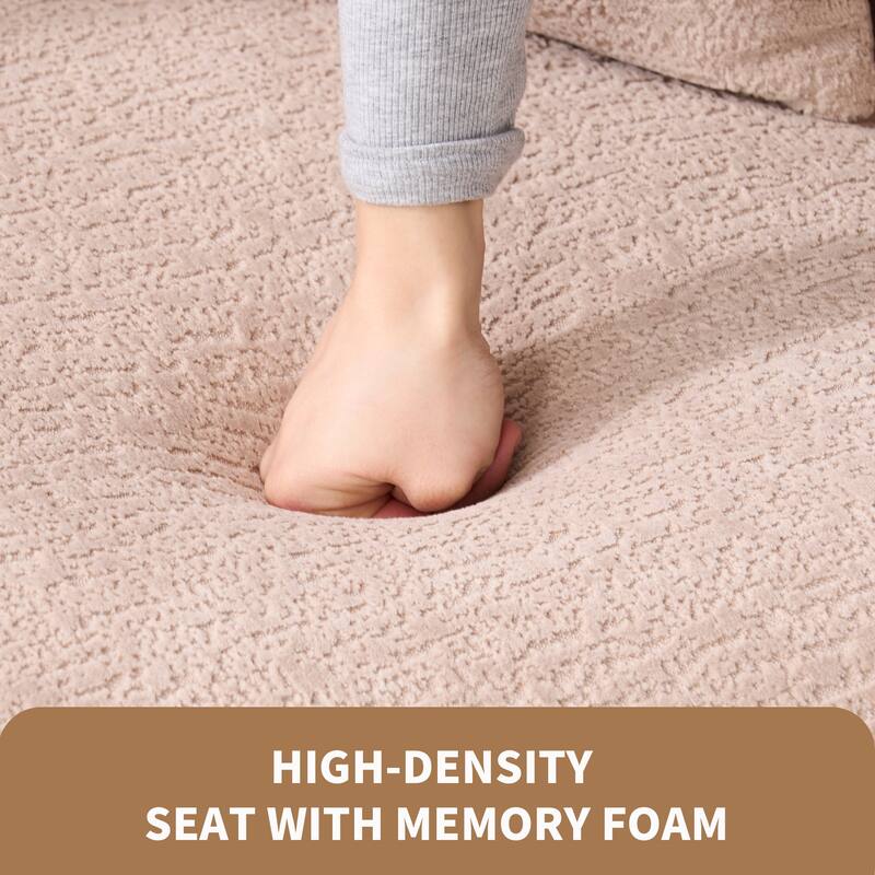 Warm Beige Curved Loveseat, Apricot Cream, Chenille & Foam+Spring, 65" L x 39" W x 26" H