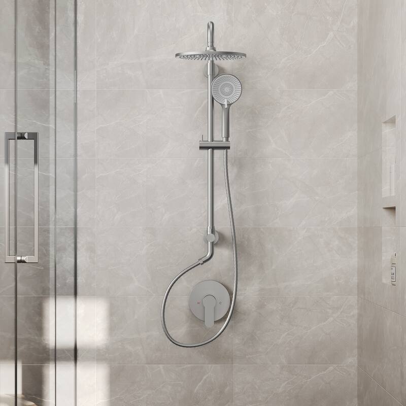 Wall Mount Pressure-Balanced Shower System 10"Rainfall Shower Head with Slider Bar Handheld