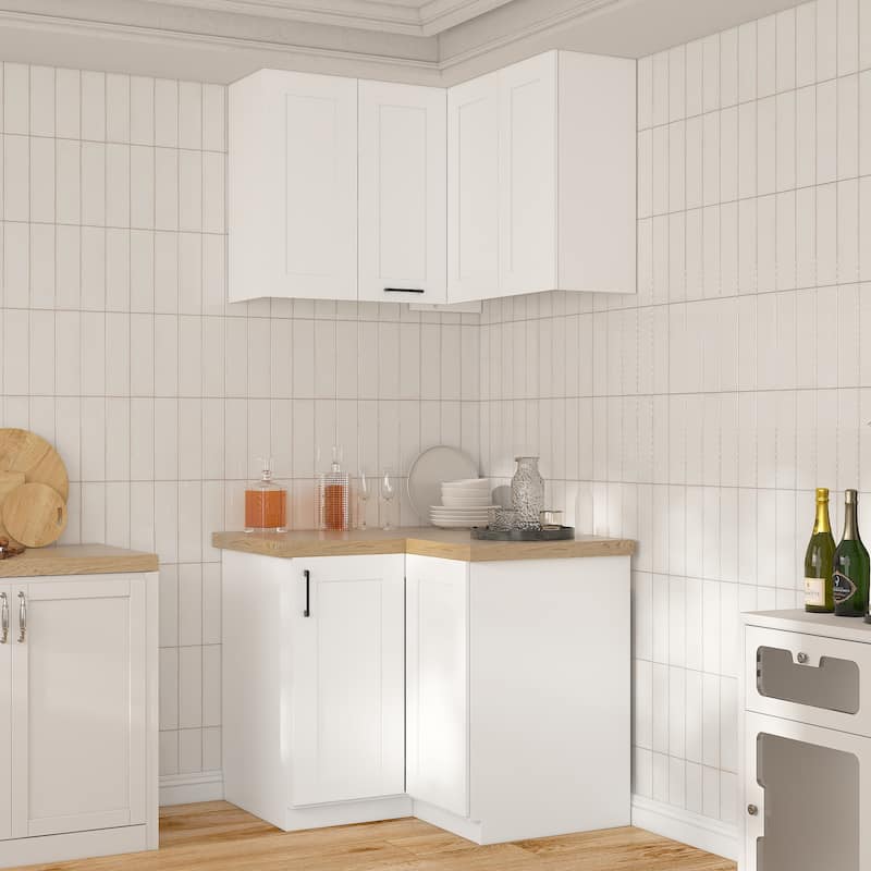 Modular White Kitchen Cabinet Set Customizable Base and Wall Cabinets Pantry Storage and DIY Countertop Design(Without desktop) - 40"W(Corner Cabinet Only)