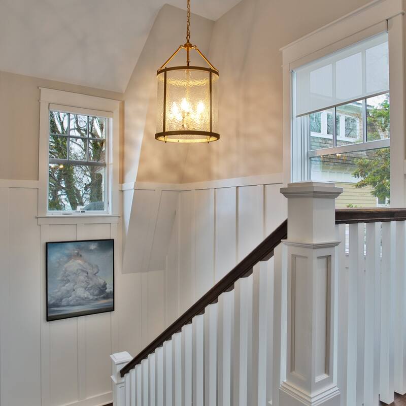 4 - Light Farmhouse Lantern Glass Drum Chandelier for Entryway