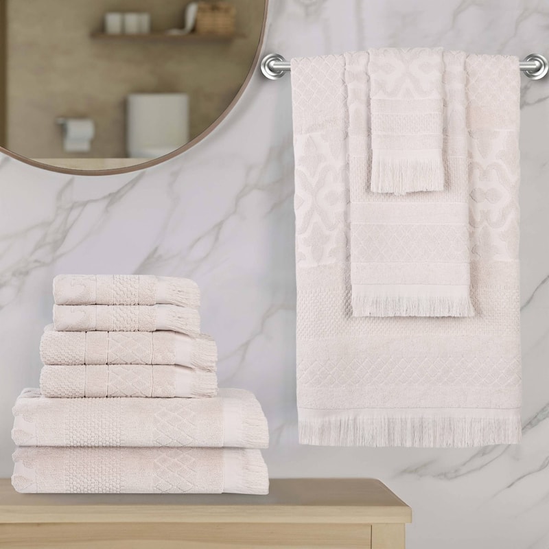 Superior Rolla Cotton Geometric Jacquard Plush Soft 9 Piece Towel Set