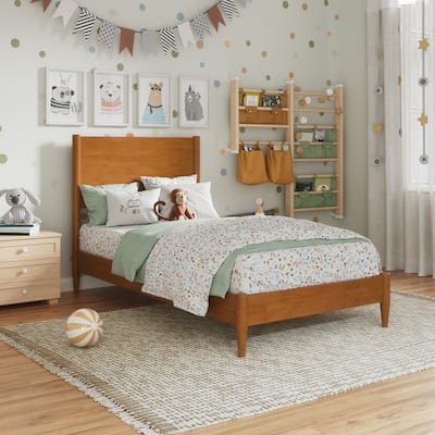 Gothic Grace Solid Wood Platform Bed - Low Profile Twin Bed Frame - Light Toffee Finish