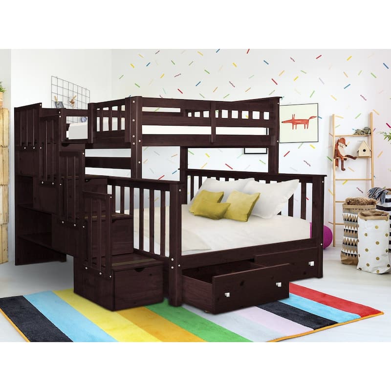 Taylor & Olive Trillium Twin over Full Stairway Bunk Bed, 2 Drawers