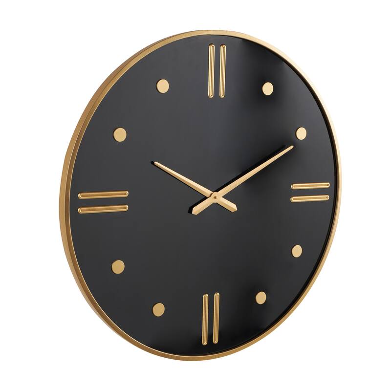 Plastic Decorative Wall Clock with Gold Hands and Numbers - Black - Roche River Decor - 1"W x 32"L x 32"H