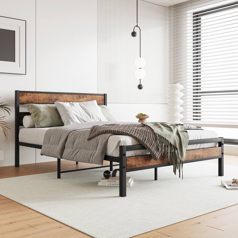 Metal Wood Platform Bed Frame with Slats
