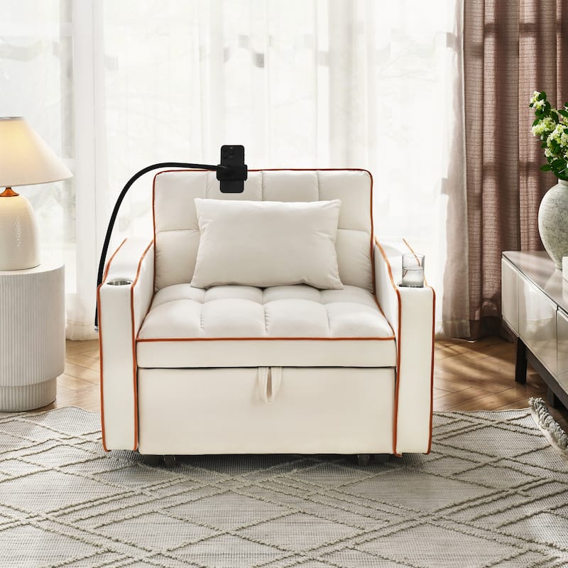 Velvet Single Convertible Sofa Bed with USB Charging Port