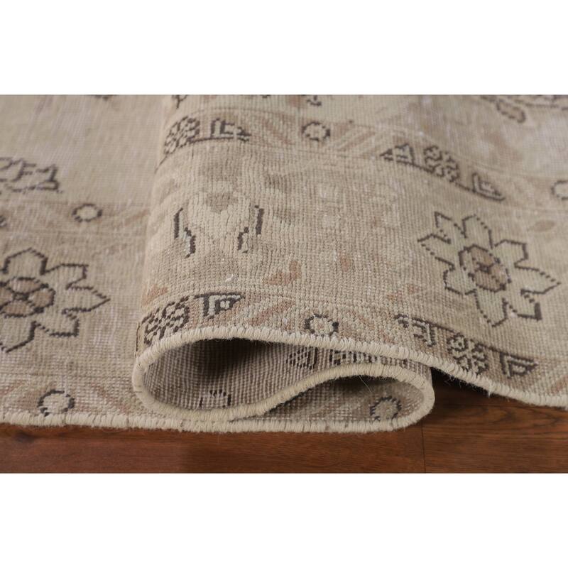 Geometric Distressed Tabriz Persian Vintage Rug Handmade Wool Carpet - 6'4"x 9'2"