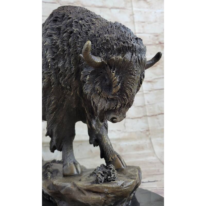 American Bison Buffalo Bronze Metal Statue Sculpture Wildlife Art Deco On Marble Base