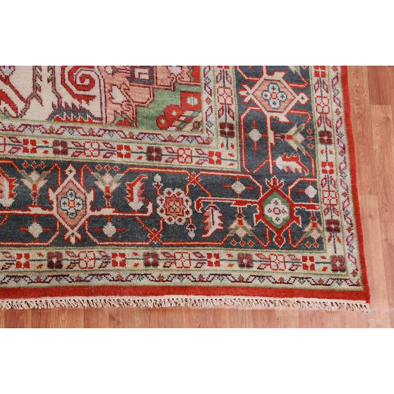 Palace Size Heriz Serapi Oriental Rug Hand-Knotted Wool Carpet - 11'7" x 14'11"