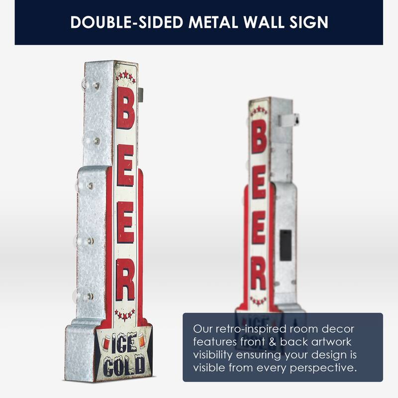 Metal LED Ice Cold Beer Marquee Wall Sign - 28" x 9" x 3"
