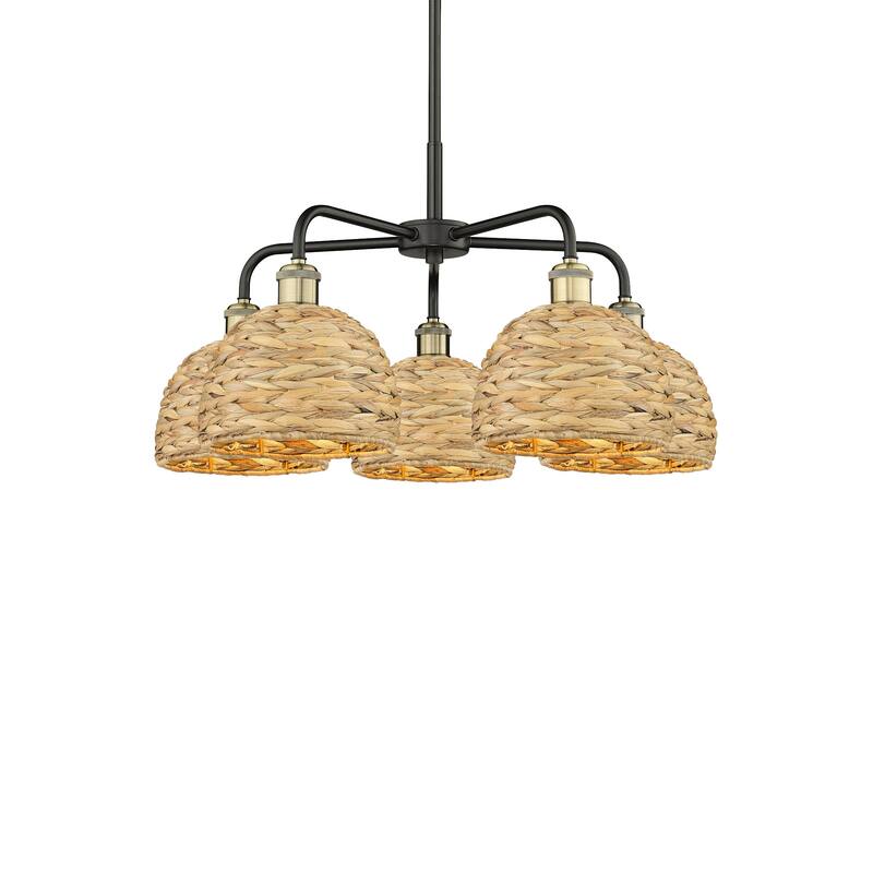 Innovations Lighting 516-5CR-15-27 Woven Rattan Chandelier Woven - Black Antique Brass / Natural