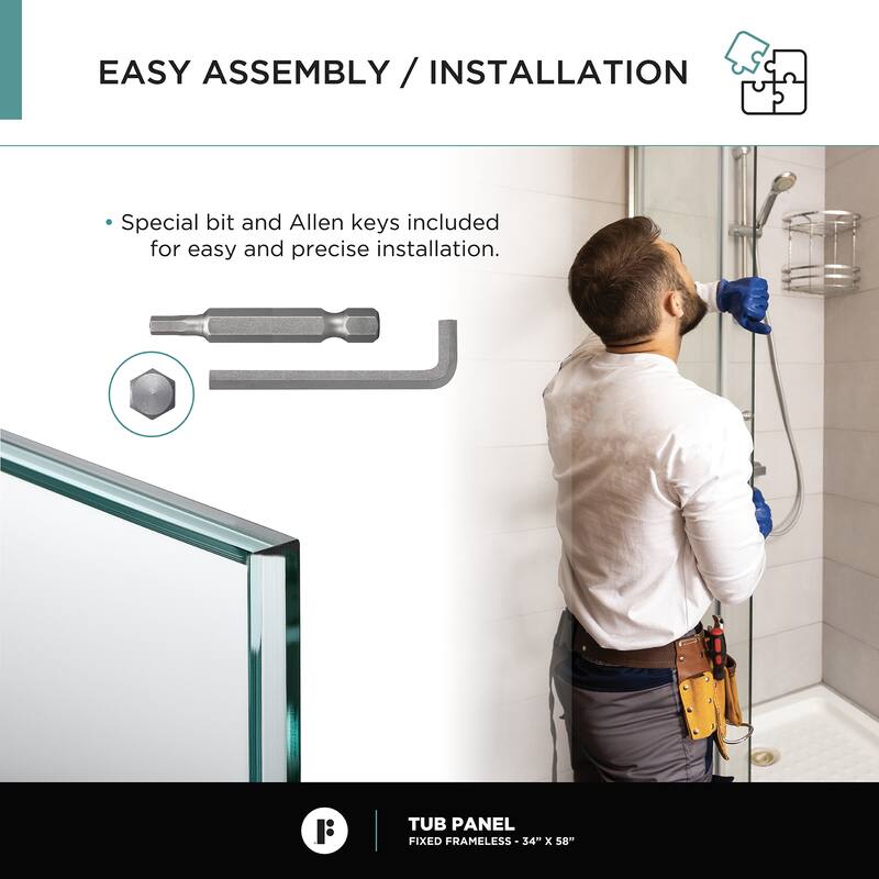 Frameless Fixed Tub Clear Tempered Shower Glass Panel