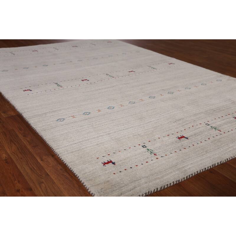 Beige Tribal Gabbeh Indian Area Rug Hand-Knotted Wool Carpet - 5'0" x 7'9" - 5'0" x 7'9" - Ivory/Beige