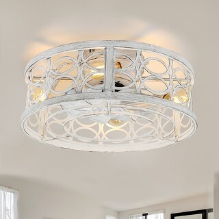 Cusp Barn 20-In Retro Distressed White Ceiling Fan, Farmhouse Flush