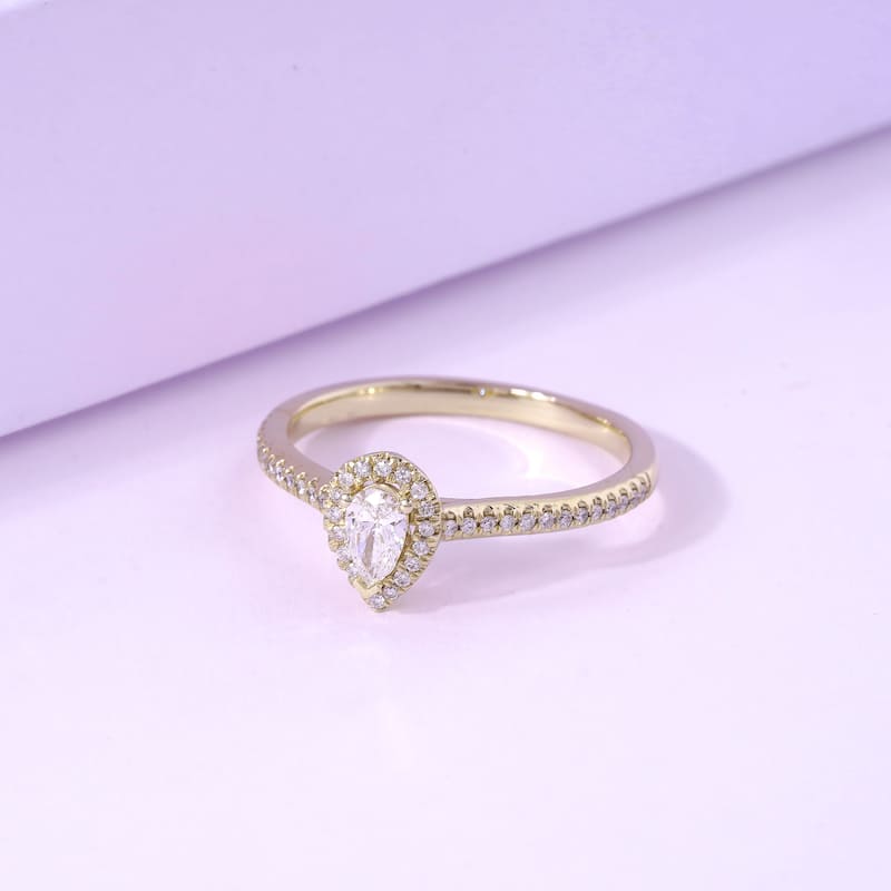 1/3ct TDW Pear Diamond Halo Engagement Ring in 10k Gold for Women - White