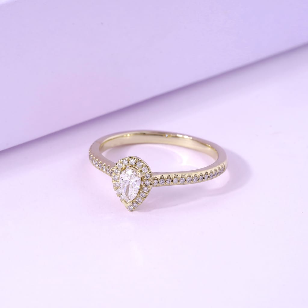 1/3ct TDW Pear Diamond Halo Engagement Ring in 10k Gold for Women - White