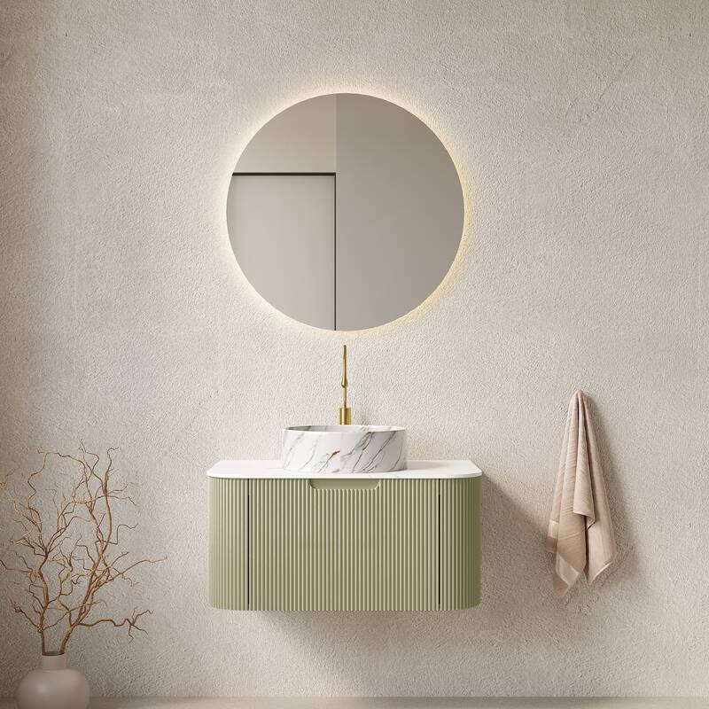 24" Floating Bathroom Vanity with White Round Vessel Ceramic Sink - Light Green - 29.92'' x 18.9'' x 19.33''