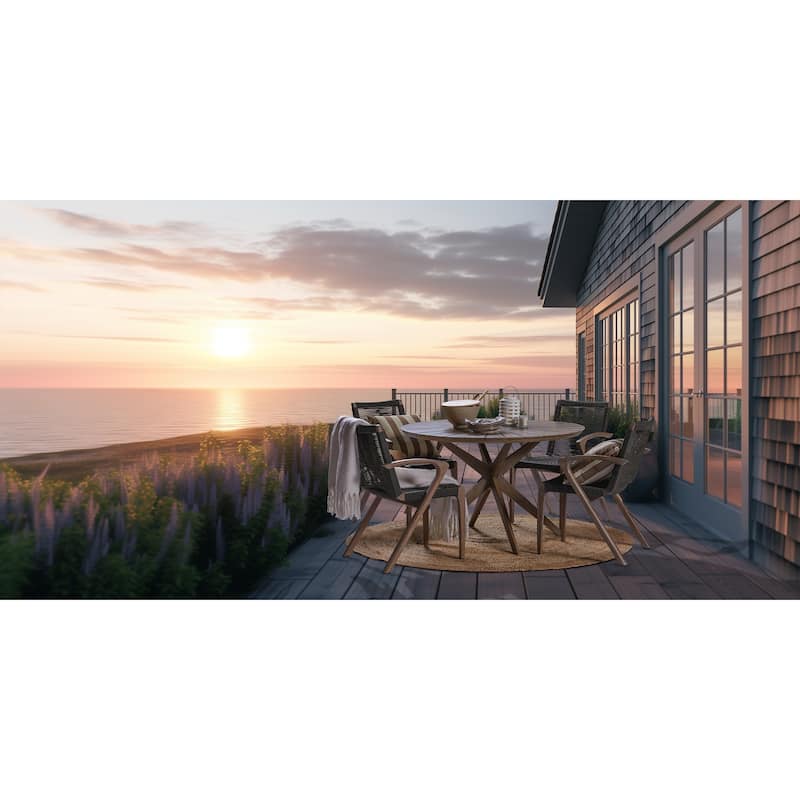 Brielle Gray or Charcoal Rope and Eucalyptus Wood Indoor/Outdoor Patio Dining Chairs - Set of 2