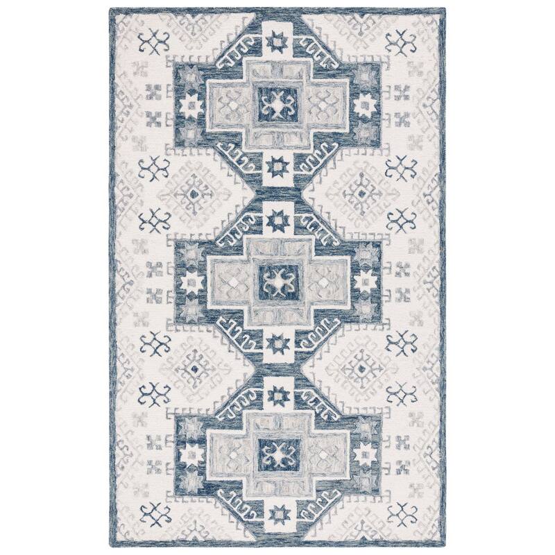 SAFAVIEH Handmade Metro Jihane Rustic Wool Rug - 6' Square - Ivory/Dark Grey