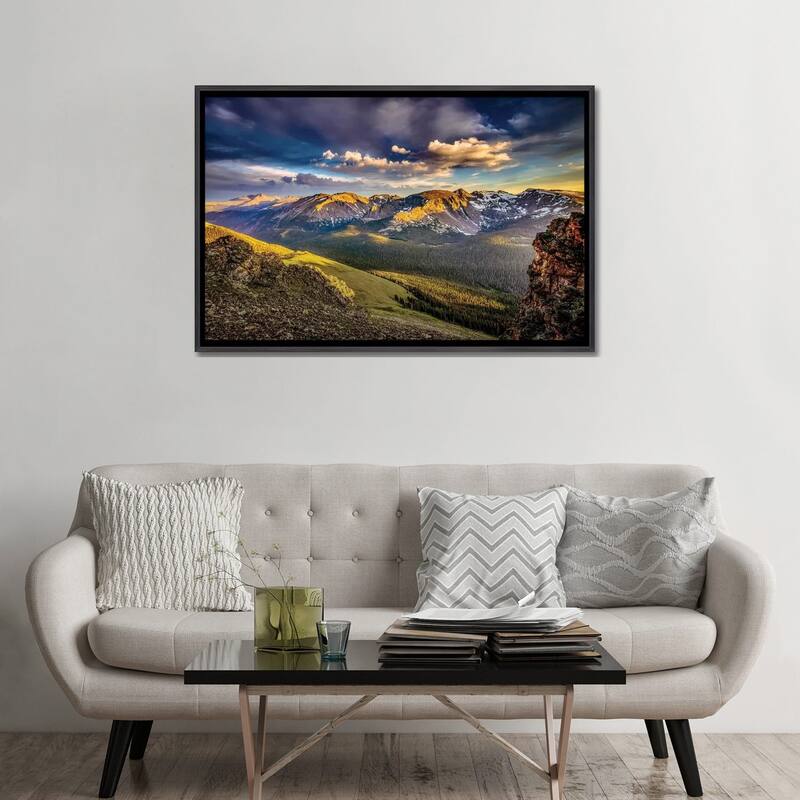 iCanvas "USA, Colorado, Rocky Mountain National Park. Mountain and valley landscape at sunset." by Jaynes Gallery Framed