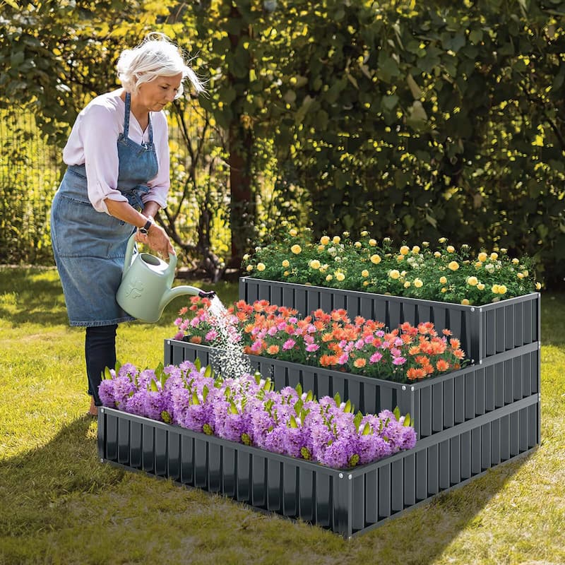 Costway 1/2 PCS 3-Tier Raised Garden Bed,47" x 47" x 24" Metal Outdoor