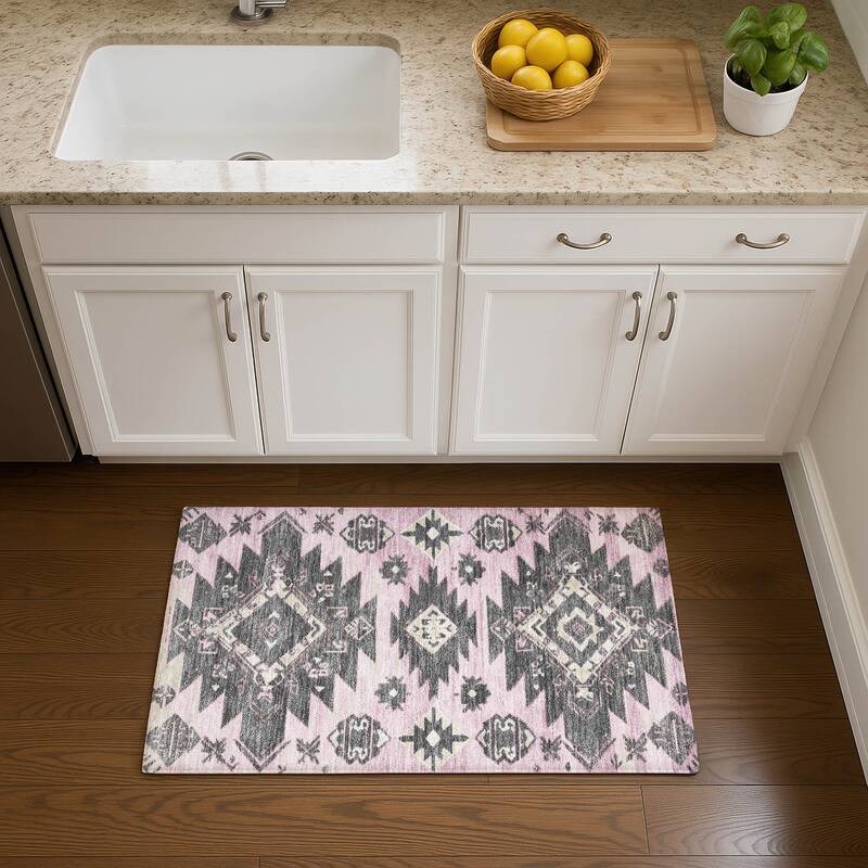 Premium Washable Super Soft Global Tribal Mayfield Rug - Pink - 1'8" x 2'6"