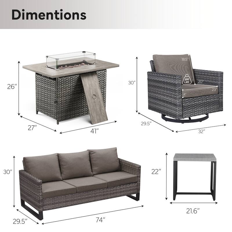 Outdoor Sofa Glider Chairs Table and Fire Pit Table