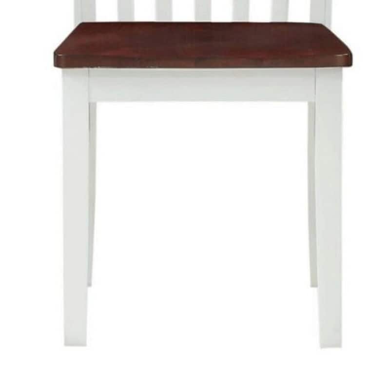 22 Inch Solid Wood Side Chair, Classic, Slatted, Set of 2, White, Brown