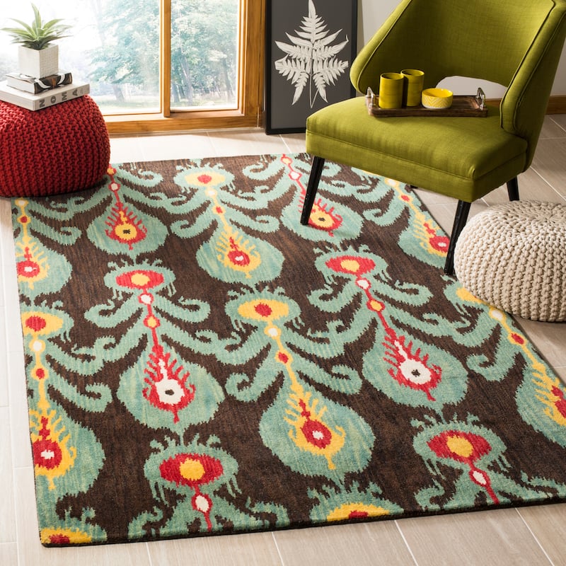 SAFAVIEH Handmade Ikat Helja Modern Wool Rug - 8' x 10' - Charcoal/Blue