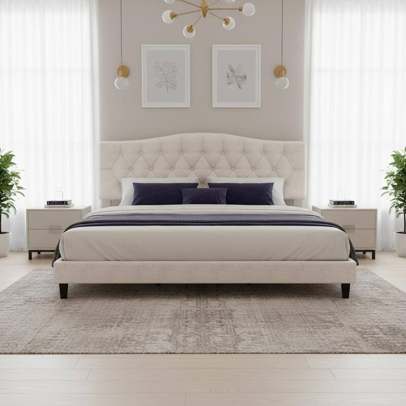 Upholstered Platform Bed with Curved Headboard by Harper&Bright Designs