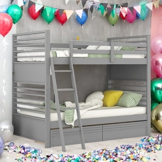 Modren Twin over Twin Wood Bunk Bed With Two Drawers and Solid Wood For Bedroom
