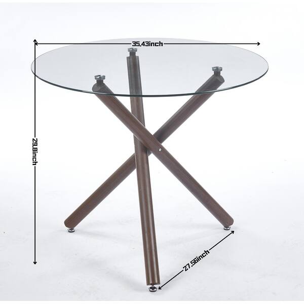 Round Dining Table With Color Metal Leg And Tempered Glass - Bed Bath ...