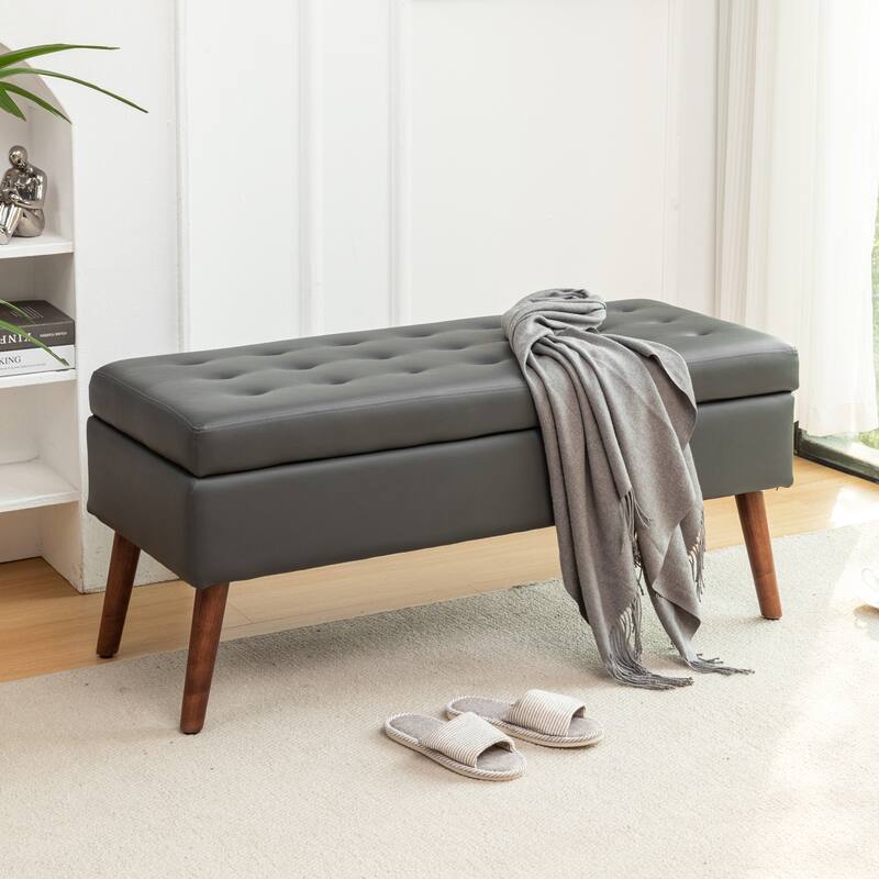 Comfortable Ottoman Bench Entryway Footrest Seat for Living Room, Storage Bench Hallway Stool with Safety Hinged Flap