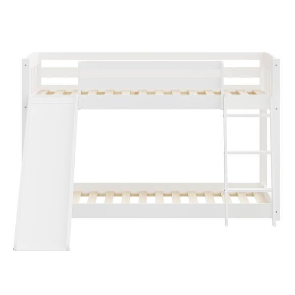 slide 2 of 9, Heavy Duty Wood White Bunk Bed with Slide, Stairs, and Safety Guardrails White - Twin