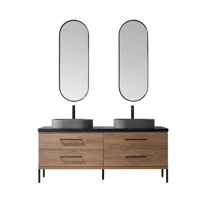Miseno MV-705172O Trento 72" Free Standing Double Basin Vanity Set - North American Oak / Black - Oak Finish