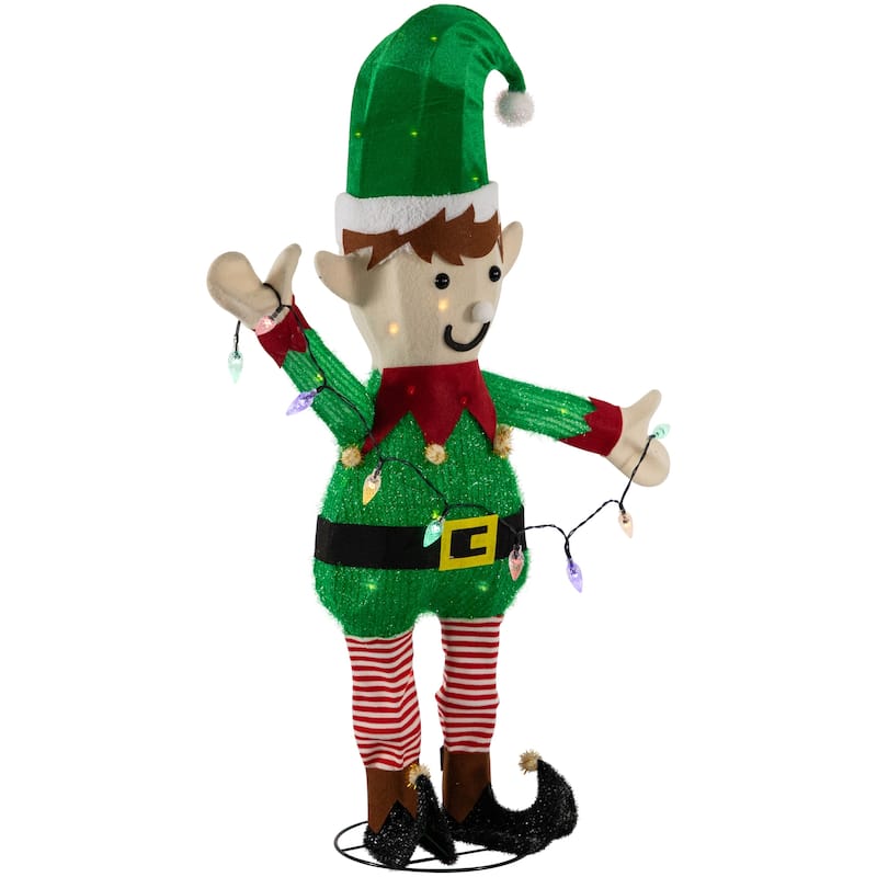 34.25" LED Elf Holding Christmas Lights Outdoor Yard Decoration