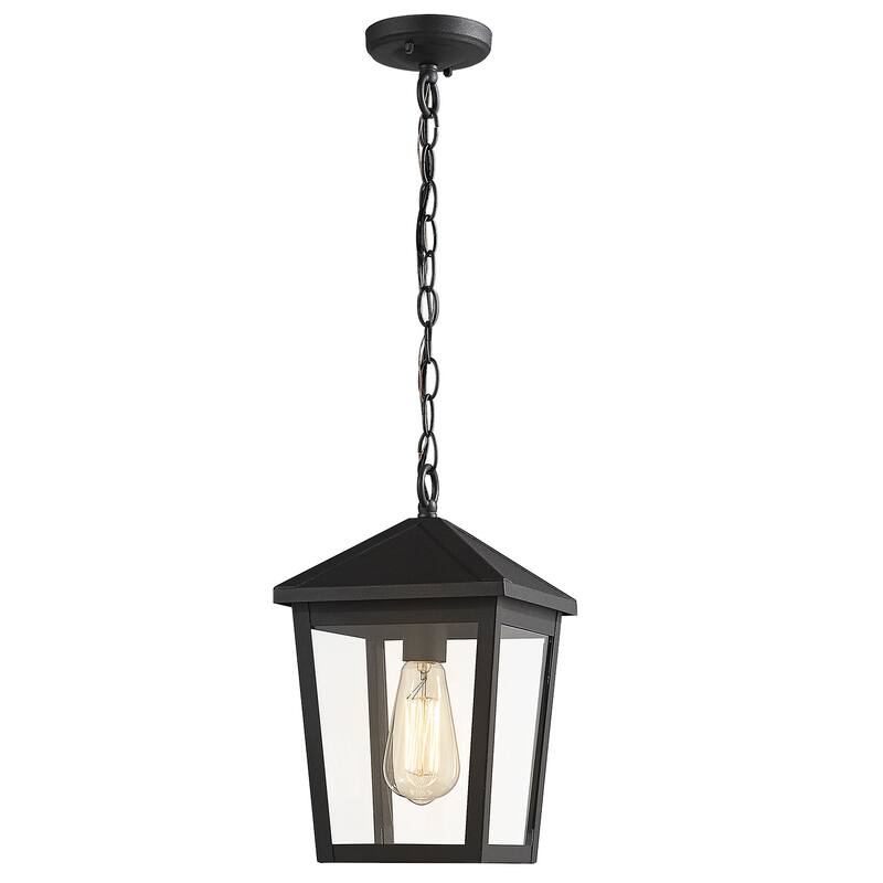 Outdoor Pendant Light With Black Finish - 7.9"L x 7.9"W x 13.3"H - Black