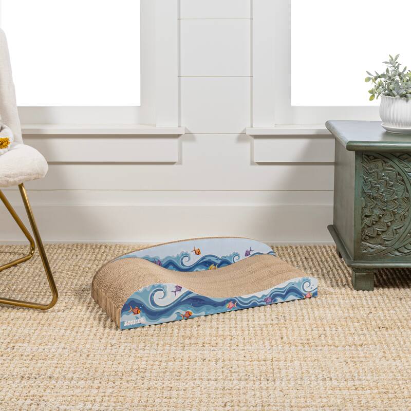 Kokomo 23.75" Coastal Cardboard Lounge Bed Cat Scratcher with Catnip, Blue