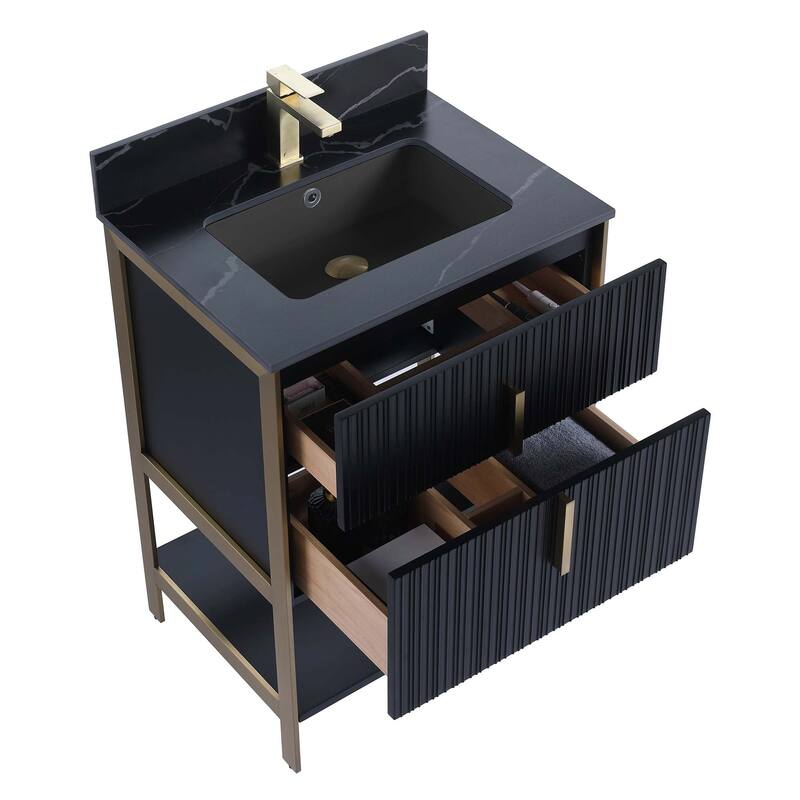 Fine Fixtures Serenity Modern Bathroom Vanity with Black Sintered Stone Top