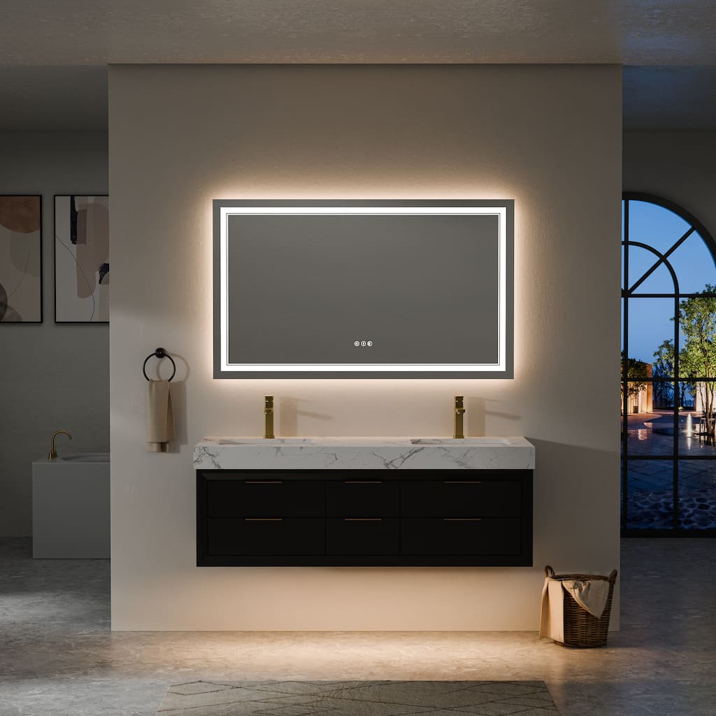 60" Wall-Mount Double Vanity with LED Light. - 60 inch