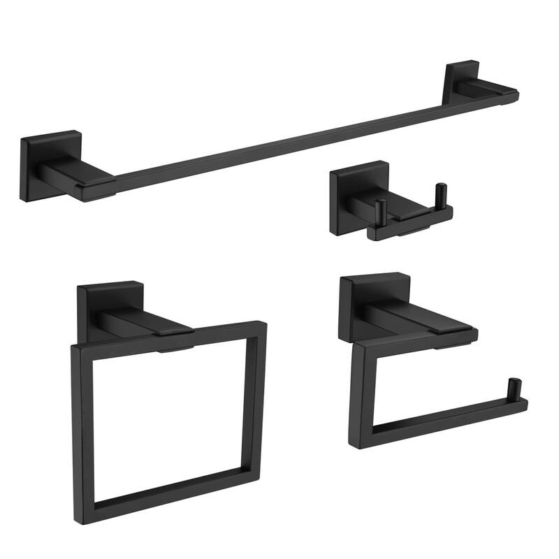 4 Piece Bathroom Hardware Set Wall Mount Bathroom Towel Holder Bar Set Bathroom Fixtures 304 Stainless Steel Bath Accessories - Matte Black