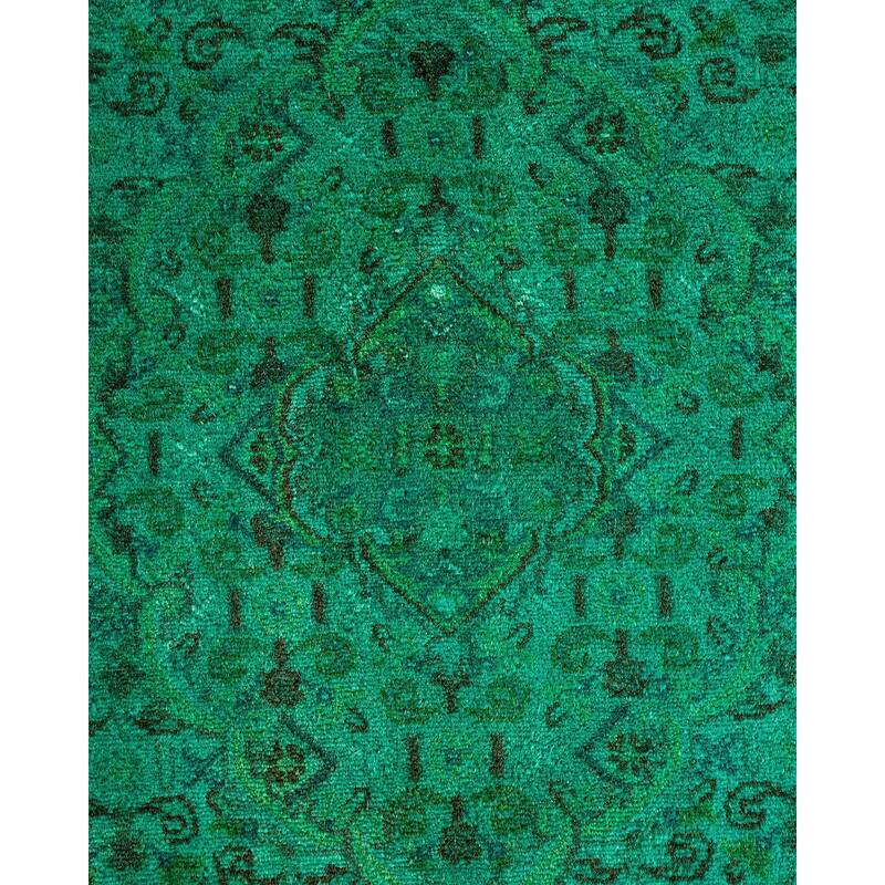 Overton Hand Knotted Wool Vintage Inspired Modern Contemporary Overdyed Green Area Rug - 6' 2" x 9' 4"