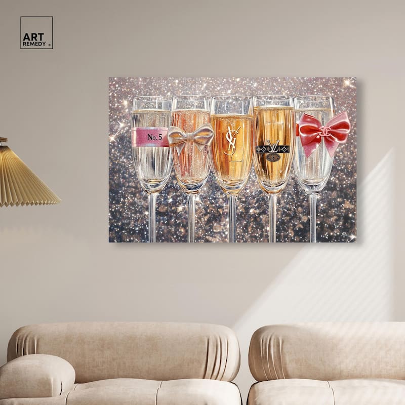 Champagne Glasses Glitz Canvas by Art Remedy, Gallery Wrapped