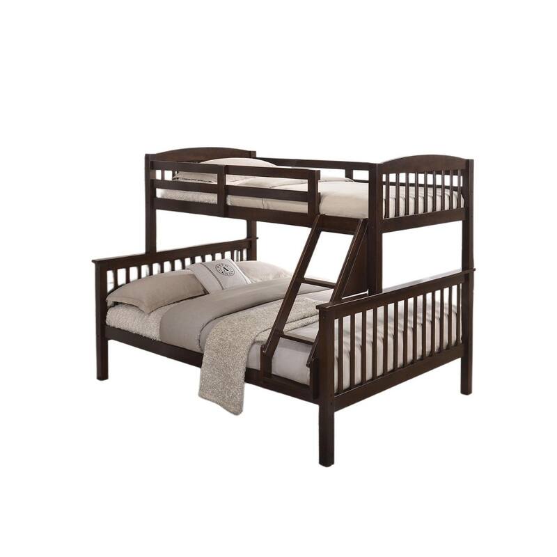 Cherry Twin Over Twin Bunk Bed with Angled Ladder and Slat Design