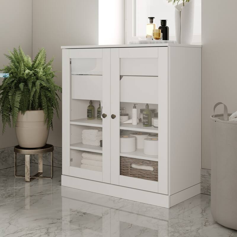 Palace Imports 100% Solid Wood 32" Bathroom Cabinet with Clear Glass Doors, 2-Drawers and Adjustable Shelves